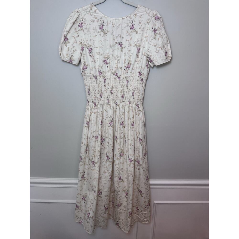 LoveShackFancy Cream Floral Midi Dress with Pink Bouquet Print - Picture 16 of 16